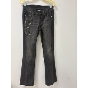 Vintage Cache Black Embellished Denim Jeans Flare Bottom Size 4